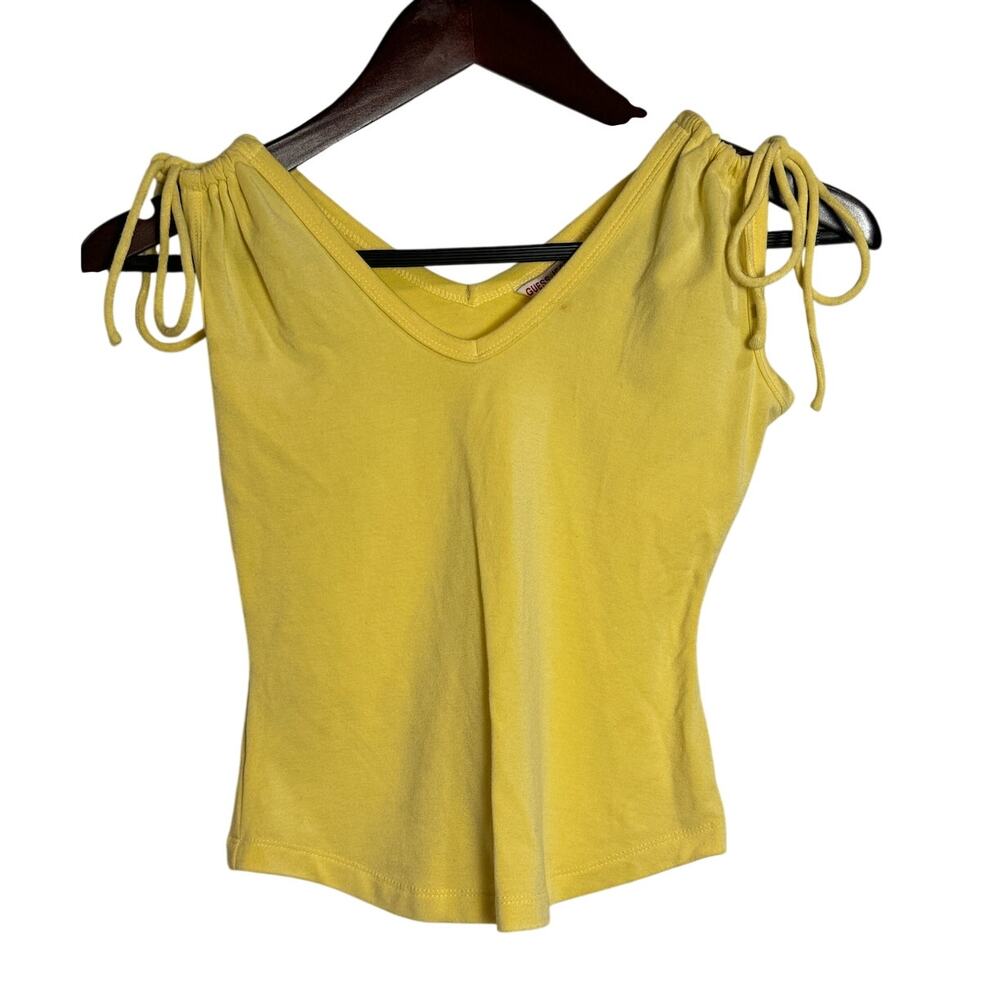 Y2K 2000s VTG Yellow Guess Jeans S/P Tank with ties on sleeves
